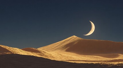 **Day 6 Half-Moon Over Desert Dunes, Dramatic Shadows And Highlights, Deep Golden Sand Tones Under Cool Night Sky, Minimalist Composition --Ar 16:9 --V 7.0** - @Darya (Relaxed)