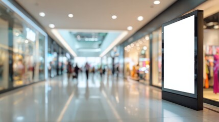 Fototapeta premium Billboard Mockup in Shopping Mall: Advertising Display for Retail Promotions and Marketing Campaigns
