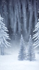 Winter wonderland with silver Christmas trees