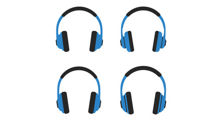 Four Blue Headphones Arranged in a Square Pattern on a White Background