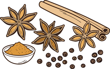 Spices Design Highlighting Colorful Natural Ingredients. Detailed Spices Illustration Featuring Popular Aromatic Seasonings. High Quality Spices Design with Vibrant and Textured Elements