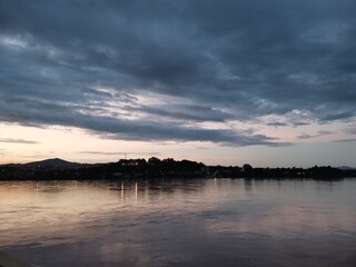 runset view on cloudy sky on background