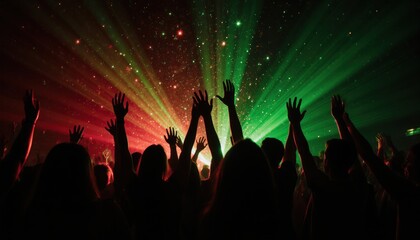 Energetic crowd enjoying a vibrant light show at a concert or festival.