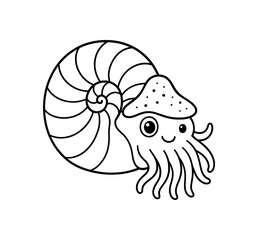 Fototapeta premium Chambered nautilus stroke illustration cute kids coloring book style. Fun and wholesome theme made for children