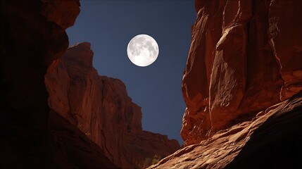 **Day 10 Bright Moon With Clear Crater Detail Framed Between Canyon Walls, Dark Red Rocks Glowing Faintly, Storytelling Composition --Ar 16:9 --V 7.0** - @Darya (Relaxed)