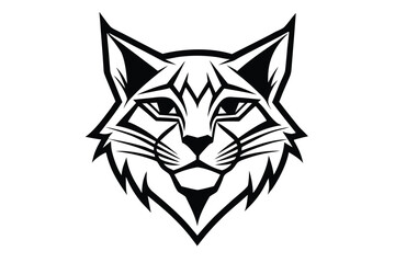 A fierce bobcat head shows strength and cunning in its striking black and white lines