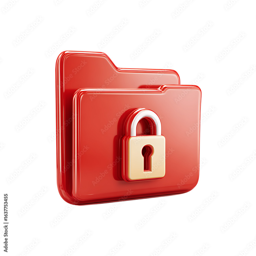 Fototapete red folder with a golden padlock symbolizing secure data and privacy isolated on transparent backgro