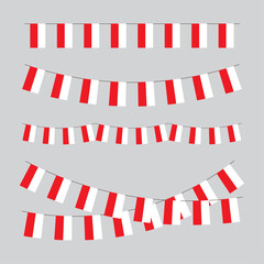 Obraz premium Indonesia square flags bunting collection. Vector illustration Indonesia flag garland for Indonesia Independence Day celebrations