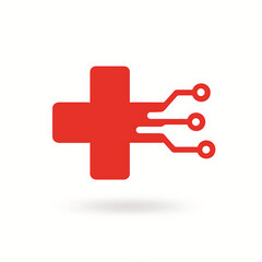 Obraz premium Vector of medical pharmacy cross with circuit pattern. Symbol of med tech. Icon of medicine innovation technology.