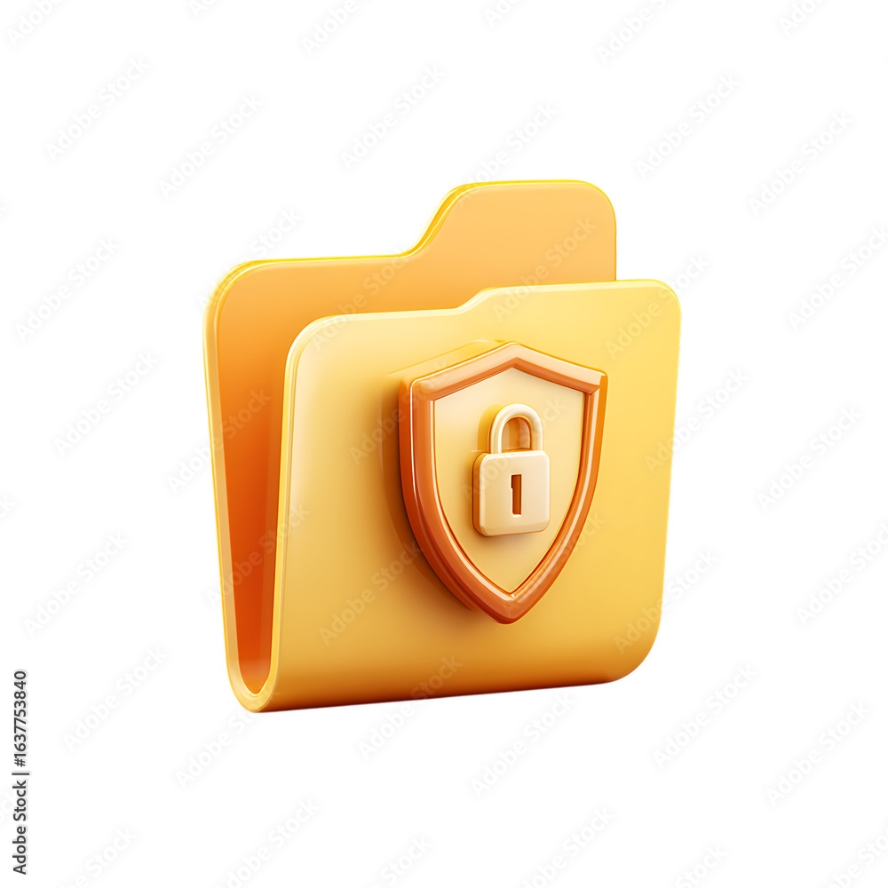 Fototapete 3d orange folder icon with a shield and lock symbol representing data security and protection isolat