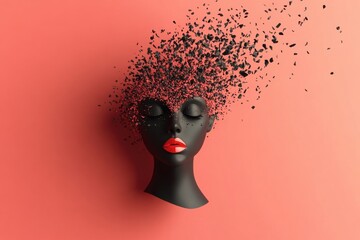Surreal minimalistic portrait with fragmented head design for artistic expression