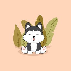 Cute dog sitting pose. character drawing with a flower for an illustration isolated background