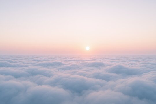 Serene Aerial View of Clouds at Sunrise with Soft Pastel Colors and Natural Light