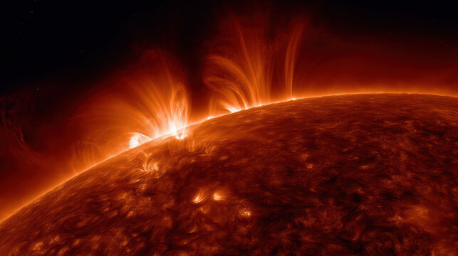 Explosive Solar Flares Erupting on the Sun's Surface in Deep Space. AI generative.
