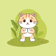 Fun and colorful vector cartoon illustration of a domestic feline kitten character with a child's love for pets