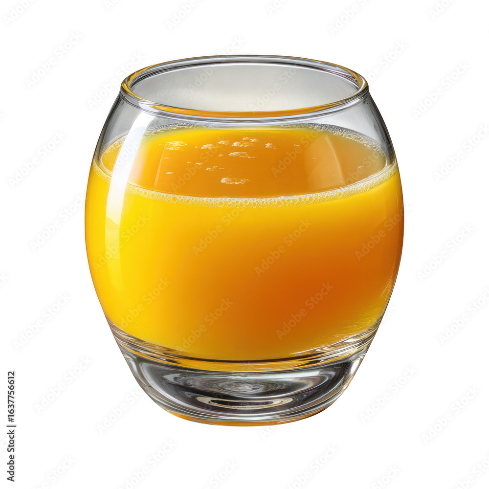 Poster a refreshing glass filled with vibrant orange juice and a frothy top layer isolated on transparent b