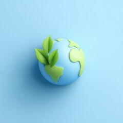 Stylized Earth globe with leaves, light blue background