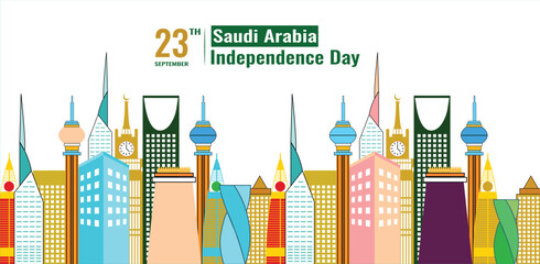 Saudi arabia independence day skyline celebration with modern architecture