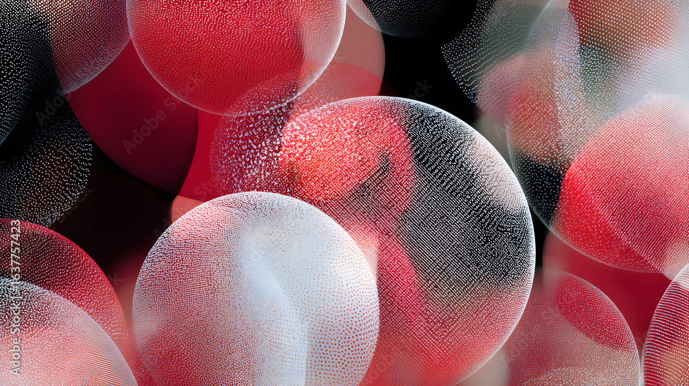 Poster artistic bubbles of red and white: an abstract, artistic composition presents a mesmerizing display 