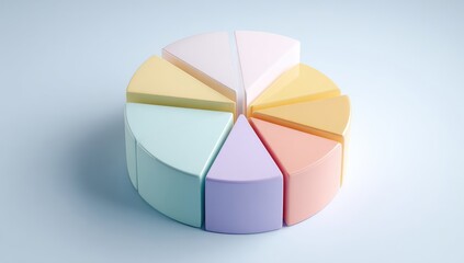 Obraz premium Pastel pie chart, 3D, divided