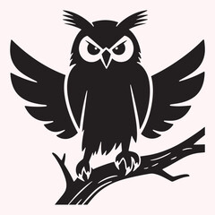 Great Horned Owl Silhouette – Stylized Black Bird Illustration