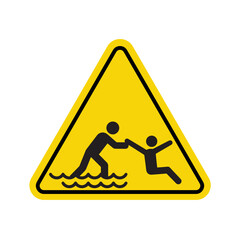 Warning sign for water rescue operation indicating drowning risk