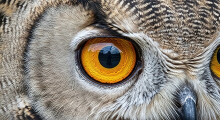 Close-up of Majestic Eurasian Eagle-Owl's Piercing Orange Eye