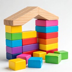 Obraz premium Colorful Wooden Toy Building Blocks