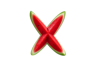 Slices of watermelon arranged in a cross shape transparent PNG isolated background