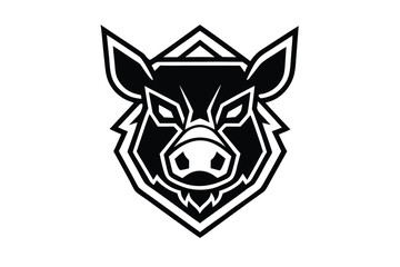 Fierce boar mascot emblem in bold black and white features a transparent background