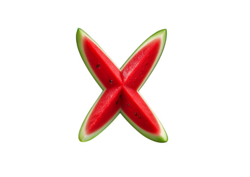 Slices of watermelon arranged in a cross shape transparent PNG isolated background