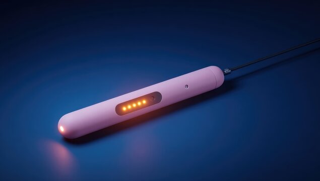 Pink futuristic device with glowing lights