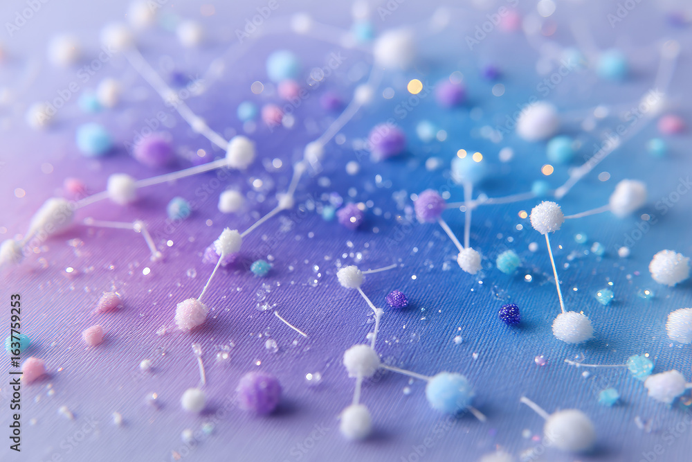 Poster soft pastel dots and lines create dreamy constellation pattern on gradient background, evoking whims