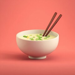 Creamy soup in white bowl, chopsticks