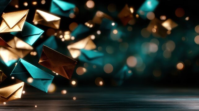 A mesmerizing image of colorful envelopes floating against a blurred bokeh background, conveying a sense of excitement and communication in a visually compelling manner.