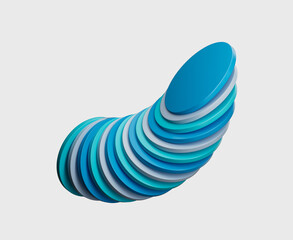 Blue circular discs create a dynamic wave, blending modern art and abstract geometry. 3d illustration