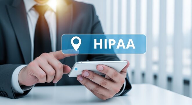 Healthcare Compliance: Businessman Using Smartphone for Data Security and HIPAA Regulations in the Digital Age