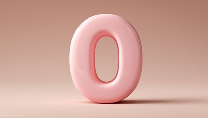 Pink, rounded, 3D number zero on a pale peach background