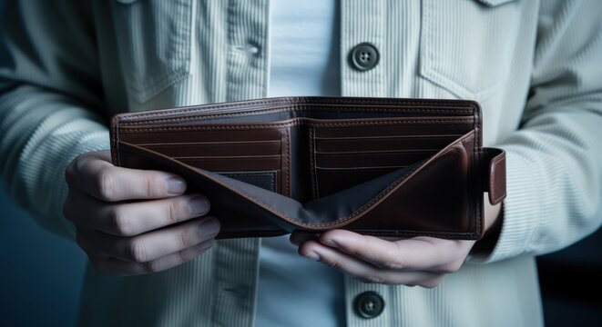Empty Wallet Held by Person, Financial Hardship Concept, Economic Downturn, Bankruptcy, Loss of Savings