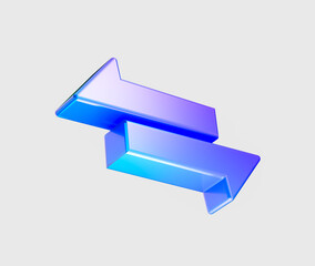 Two shiny 3D arrows in purple and blue, pointing left and right. 3D Illustration.