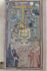 Fresco of the Man of Sorrows with Virgin Mary and Saint John by Bartolo di Fredi in the Church of...