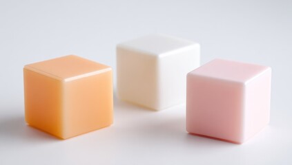 Three pastel-colored cubes on a white surface