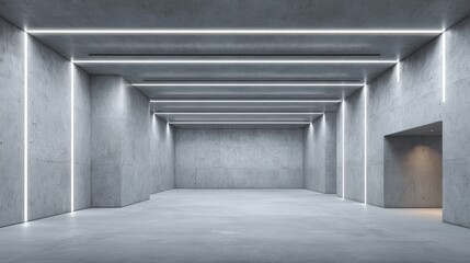 Fototapeta premium Modern Concrete Interior with LED Lighting, Spacious Design, and Architectural Simplicity for Contemporary Spaces