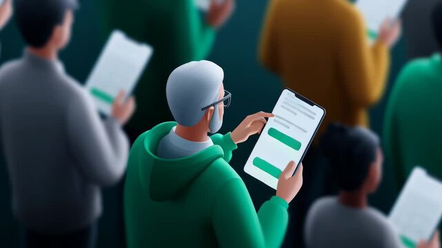 Multiple users engaging with smartphones in a digital environment showcasing various activities and interactions