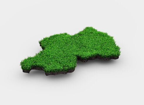 Rwanda Map soil land geology cross section with green grass and Rock ground texture 3d illustration