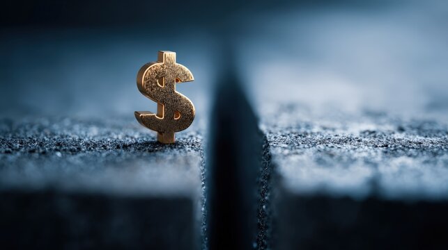Golden Dollar Sign on Edge of Precipice Representing Financial Risk and Economic Uncertainty