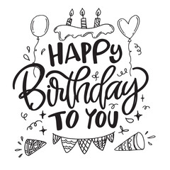 Happy Birthday - trendy hand drawn doodle lettering postcard. Birthday Party vector. T-shirt design, Mug print.