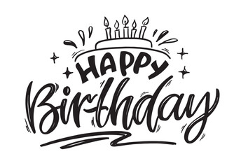 Obraz premium Happy Birthday - trendy hand drawn doodle lettering postcard. Birthday Party vector. T-shirt design, Mug print.