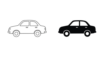 Fototapeta premium Two car icons one outlined and one solid black on a white background