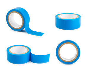 Insulating tape on a bright colored background. Set of different colors insulating tape. Reel...